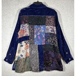 John Mark Velvet Floral Mixed Media Semi Sheer Button Up Blouse Tunic Sz Lg